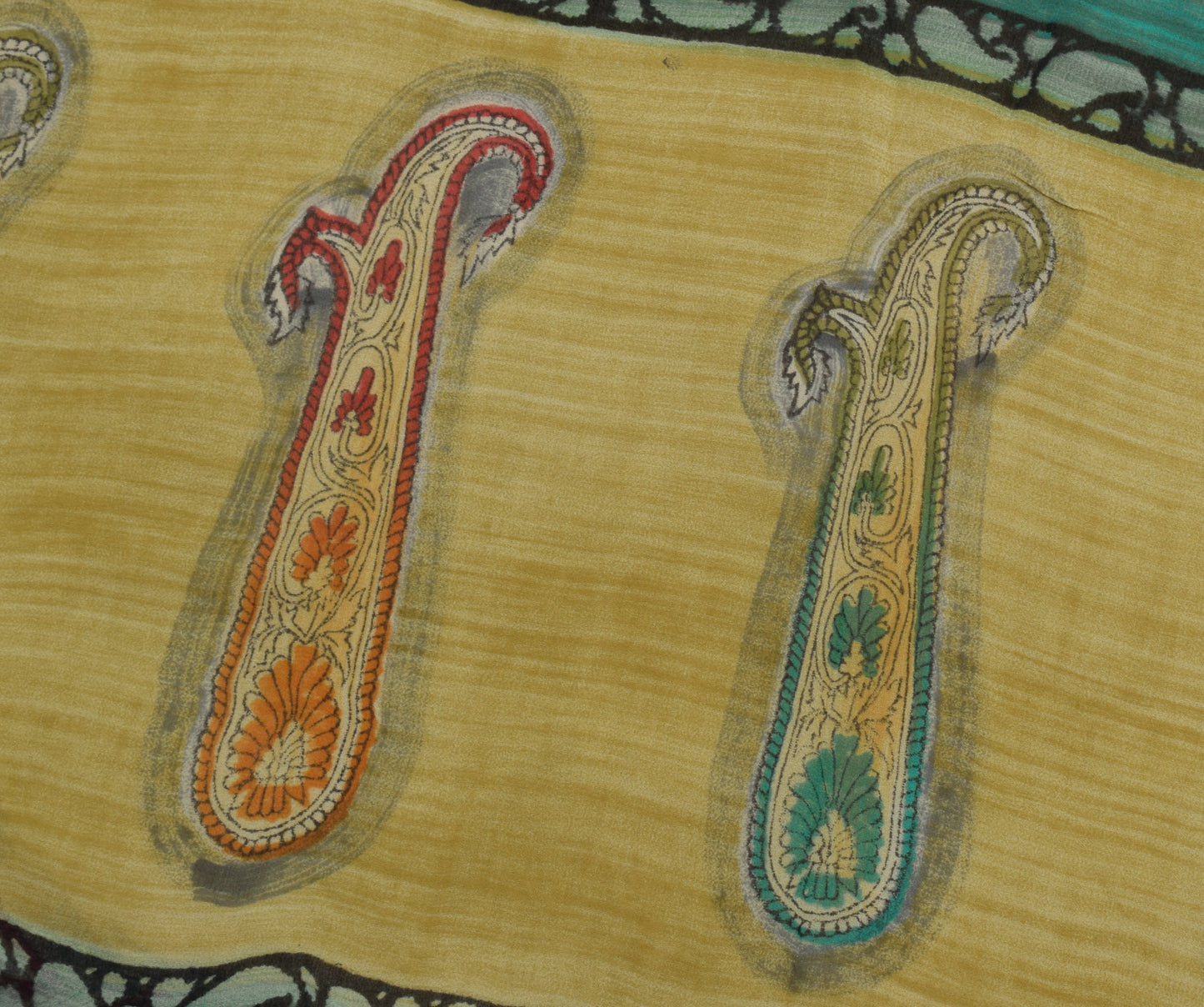 Sushila Vintage Green Saree 100% Pure Georgette Silk Printed Craft 5 Yard Fabric