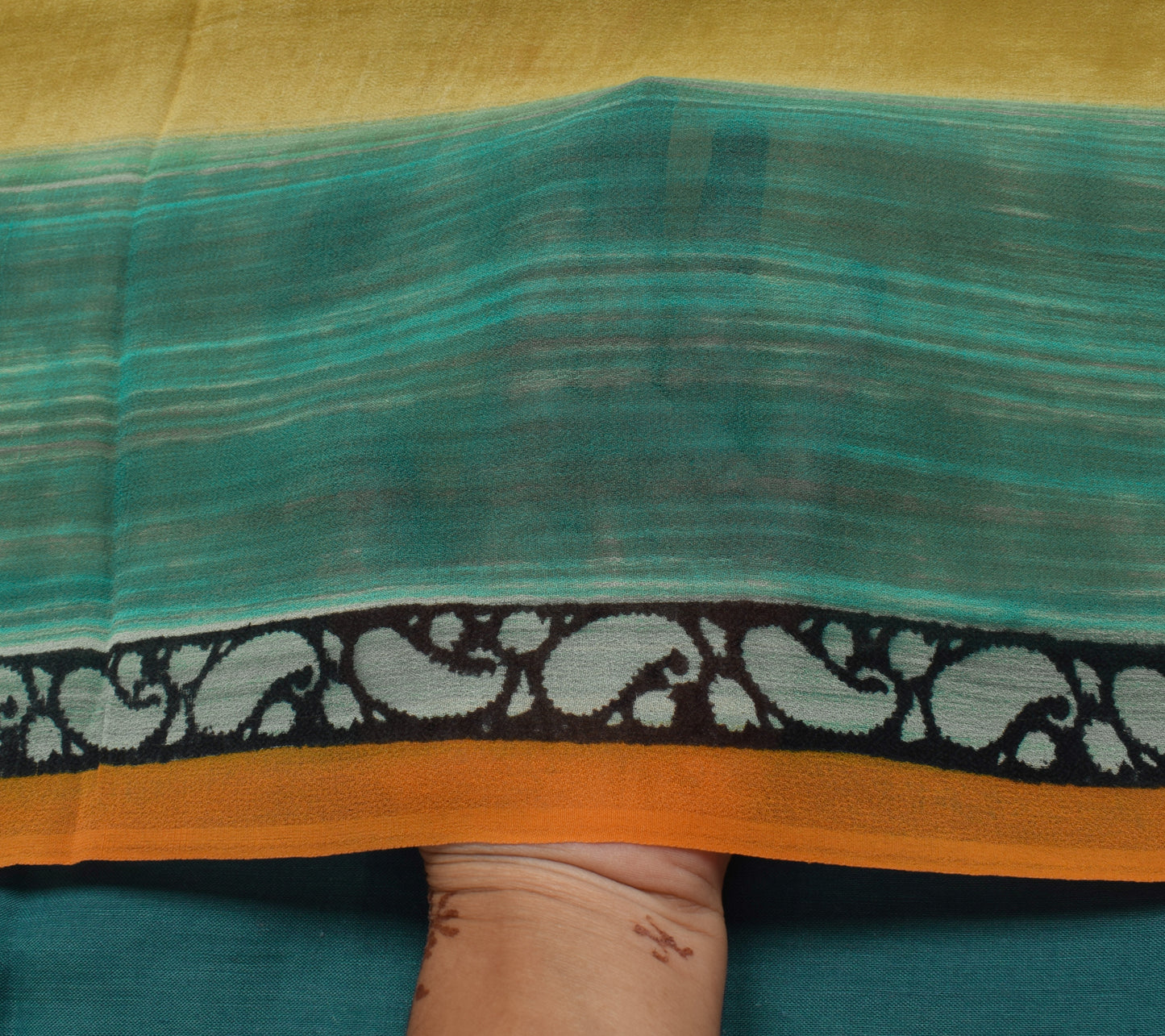 Sushila Vintage Green Saree 100% Pure Georgette Silk Printed Craft 5 Yard Fabric