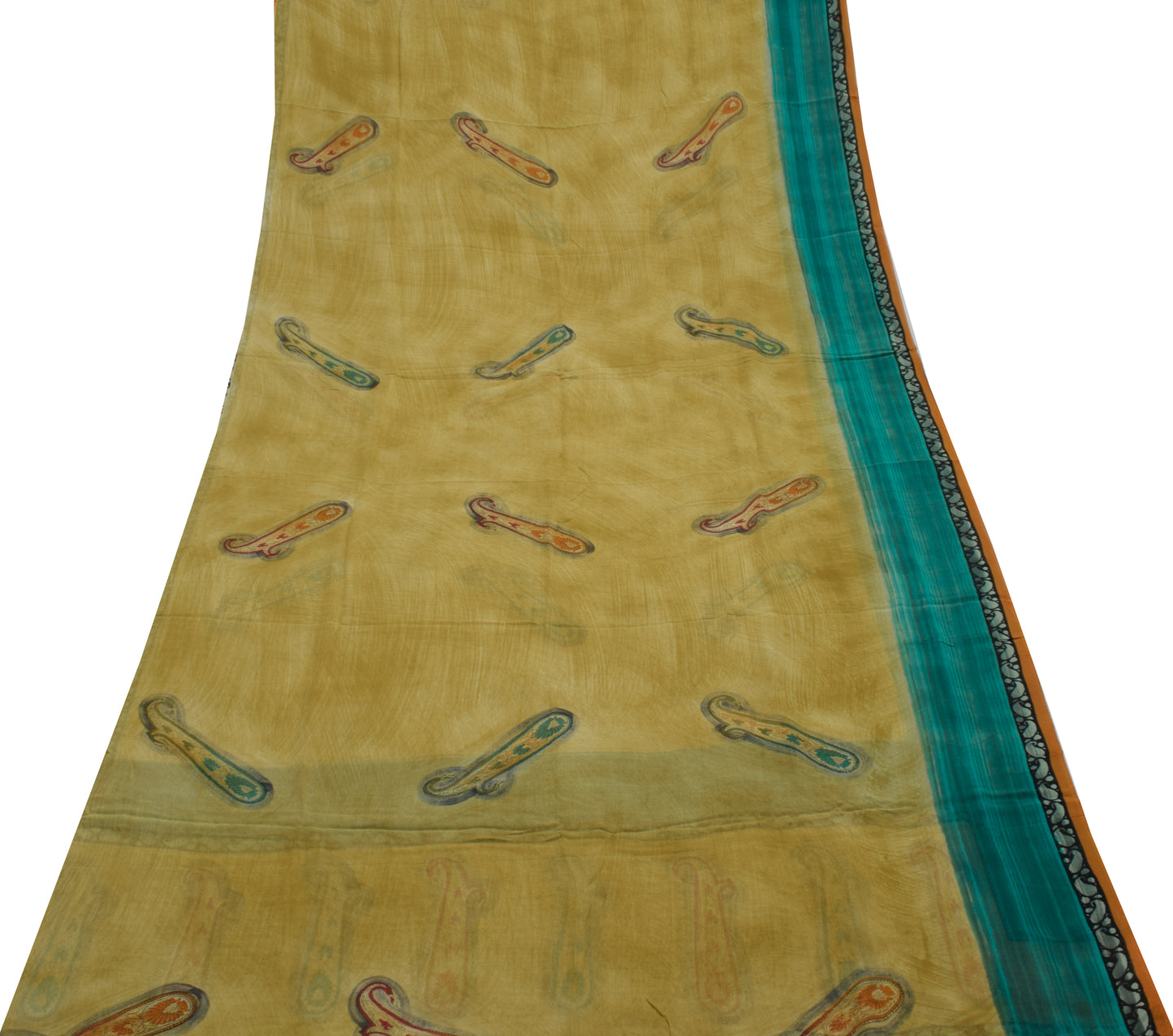 Sushila Vintage Green Saree 100% Pure Georgette Silk Printed Craft 5 Yard Fabric