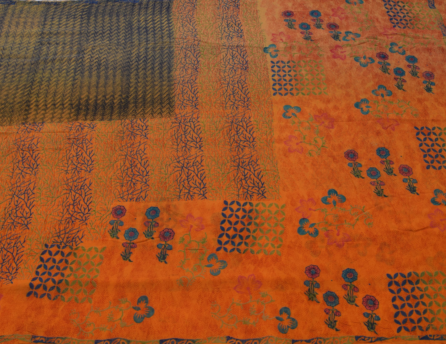 Sushila Vintage Indian Saree Pure Georgette Silk Printed Floral Craft Fabric