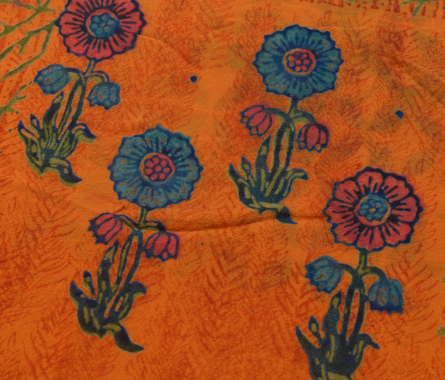 Sushila Vintage Indian Saree Pure Georgette Silk Printed Floral Craft Fabric