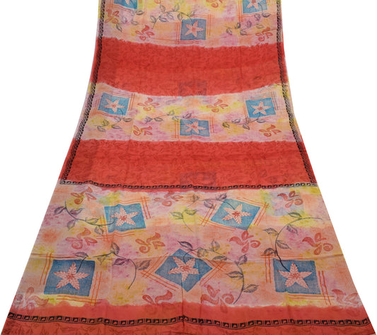 Sushila Vintage Multi-Color Sari Pure Georgette Silk Printed Floral Craft Fabric