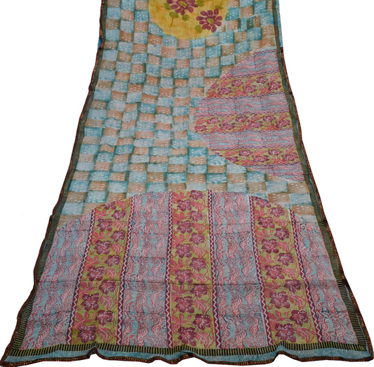 Sushila Vintage Multi-Color Saree 100% Pure Georgette Silk Printed Craft Fabric