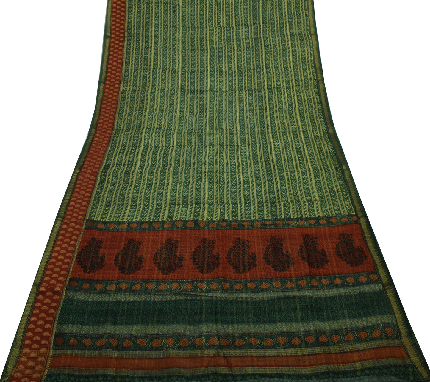 Sushila Vintage Green Saree 100% Pure Georgette Silk Printed 5 Yard Craft Fabric