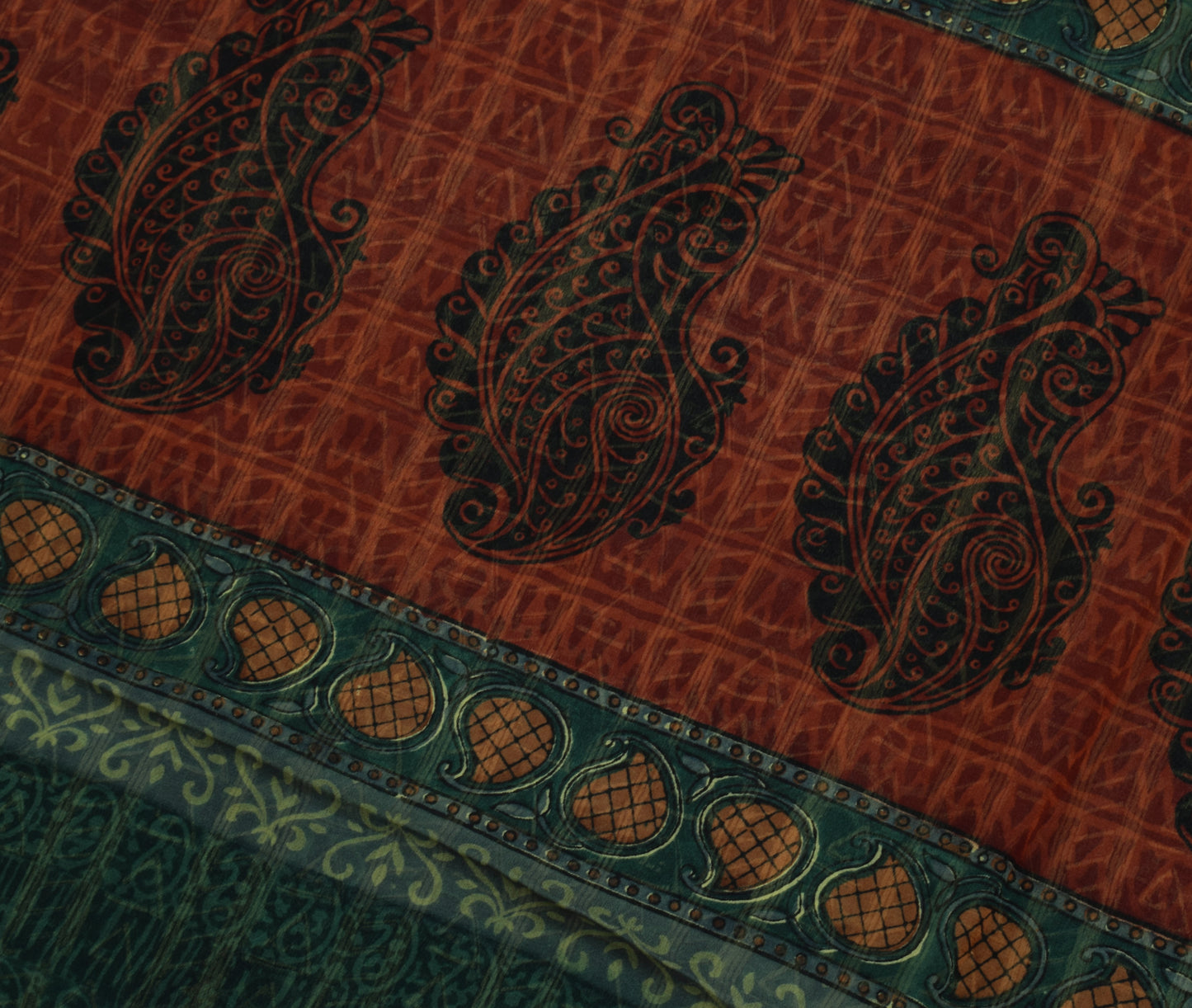 Sushila Vintage Green Saree 100% Pure Georgette Silk Printed 5 Yard Craft Fabric