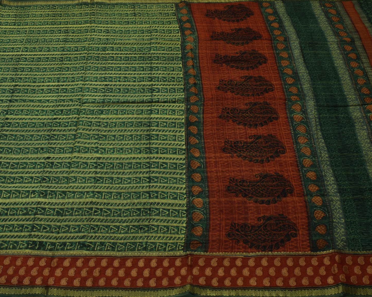 Sushila Vintage Green Saree 100% Pure Georgette Silk Printed 5 Yard Craft Fabric