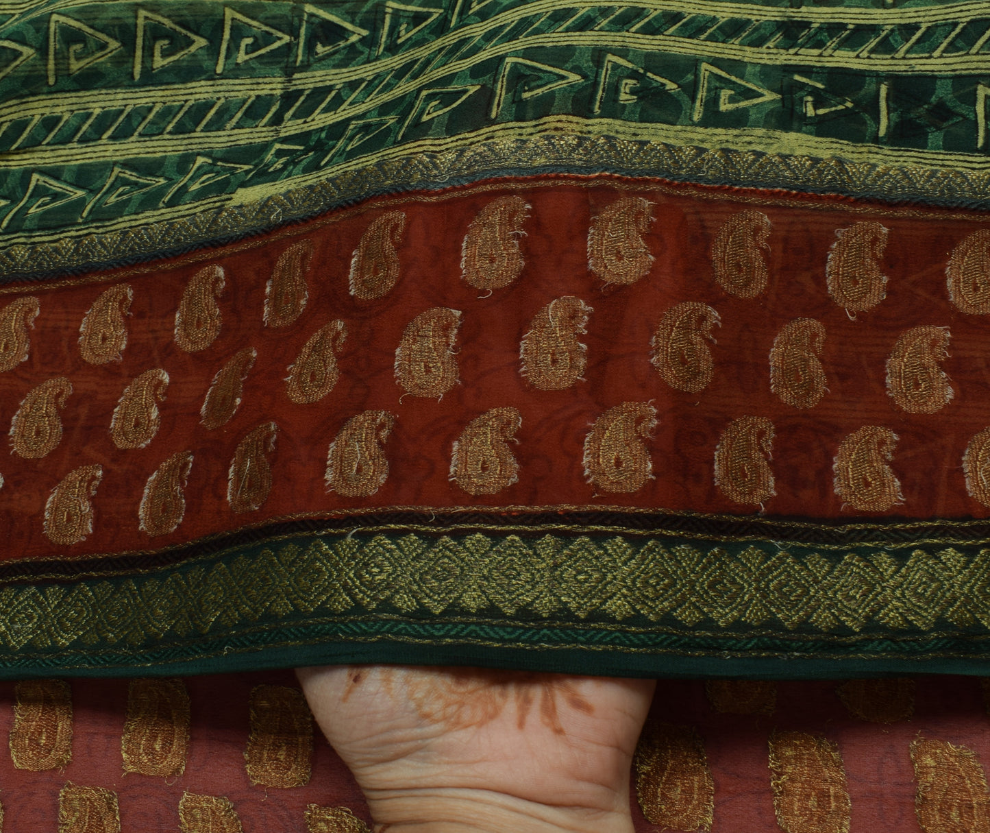 Sushila Vintage Green Saree 100% Pure Georgette Silk Printed 5 Yard Craft Fabric