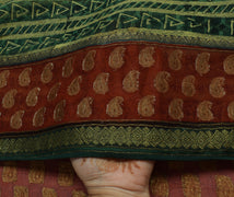 Sushila Vintage Green Saree 100% Pure Georgette Silk Printed 5 Yard Craft Fabric