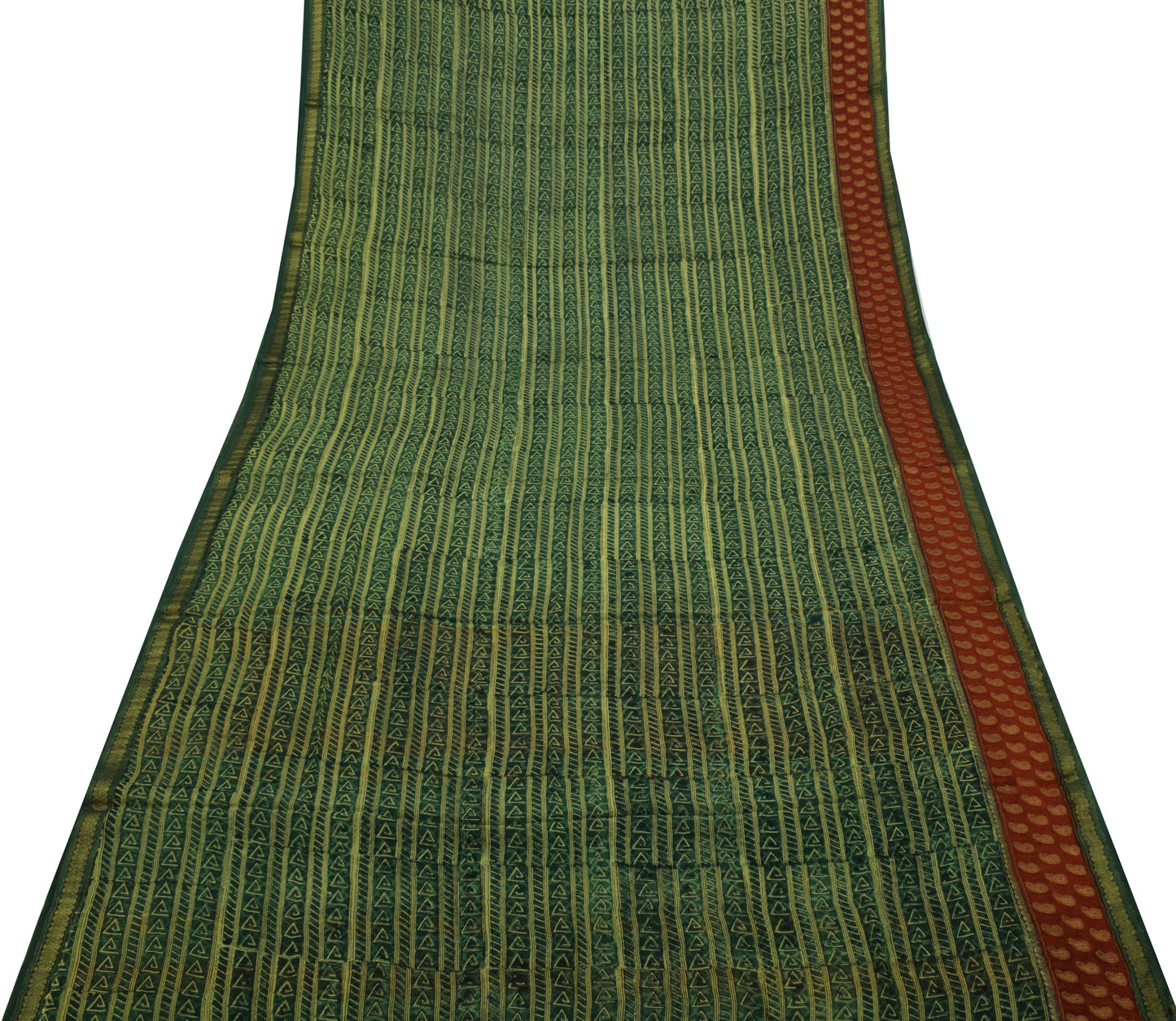 Sushila Vintage Green Saree 100% Pure Georgette Silk Printed 5 Yard Craft Fabric