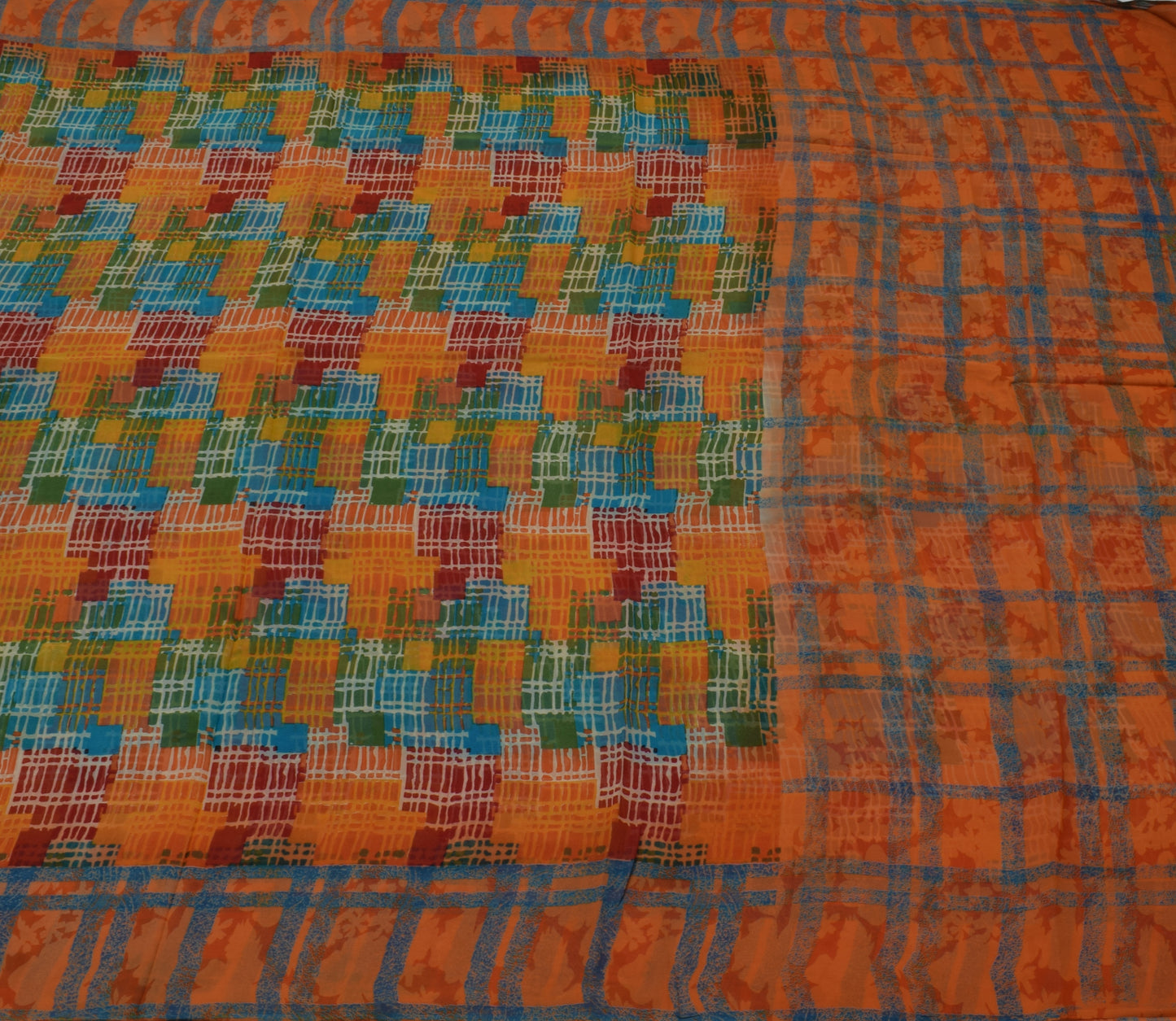 Sushila Vintage Multi-Color Saree 100% Pure Georgette Silk Printed Craft Fabric