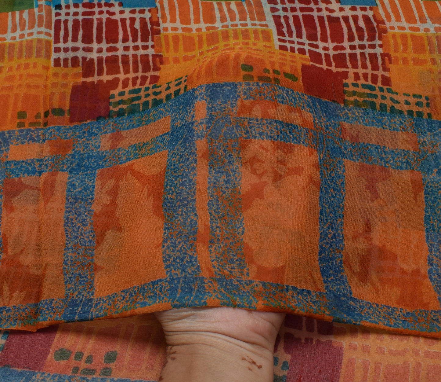 Sushila Vintage Multi-Color Saree 100% Pure Georgette Silk Printed Craft Fabric