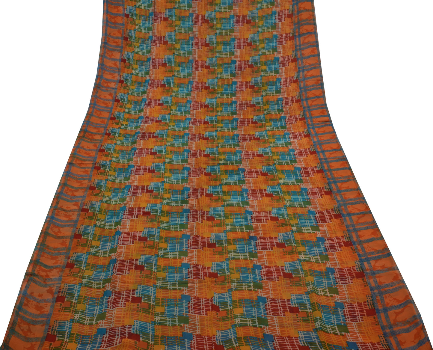 Sushila Vintage Multi-Color Saree 100% Pure Georgette Silk Printed Craft Fabric