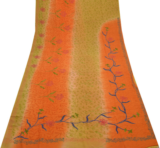 Sushila Vintage Multi-Color Sari Pure Georgette Silk Printed Floral Craft Fabric
