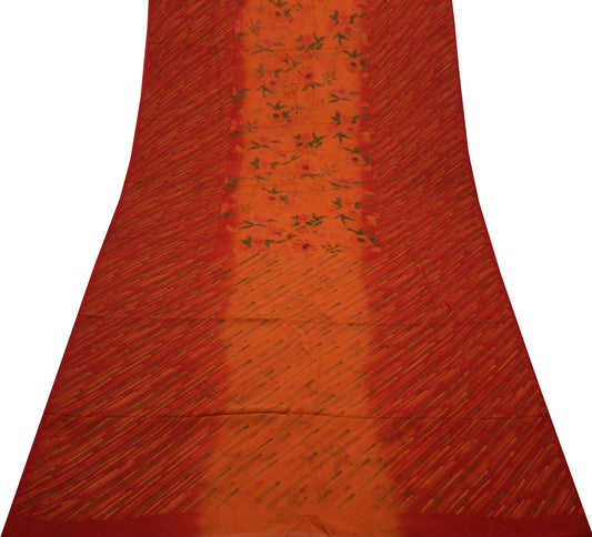 Sushila Vintage Indian Saree 100% Pure Georgette Silk Printed Craft Sari Fabric