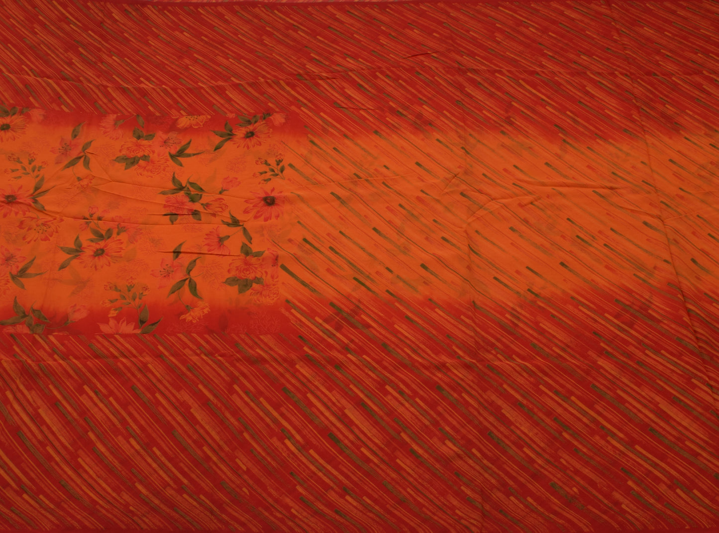 Sushila Vintage Indian Saree 100% Pure Georgette Silk Printed Craft Sari Fabric