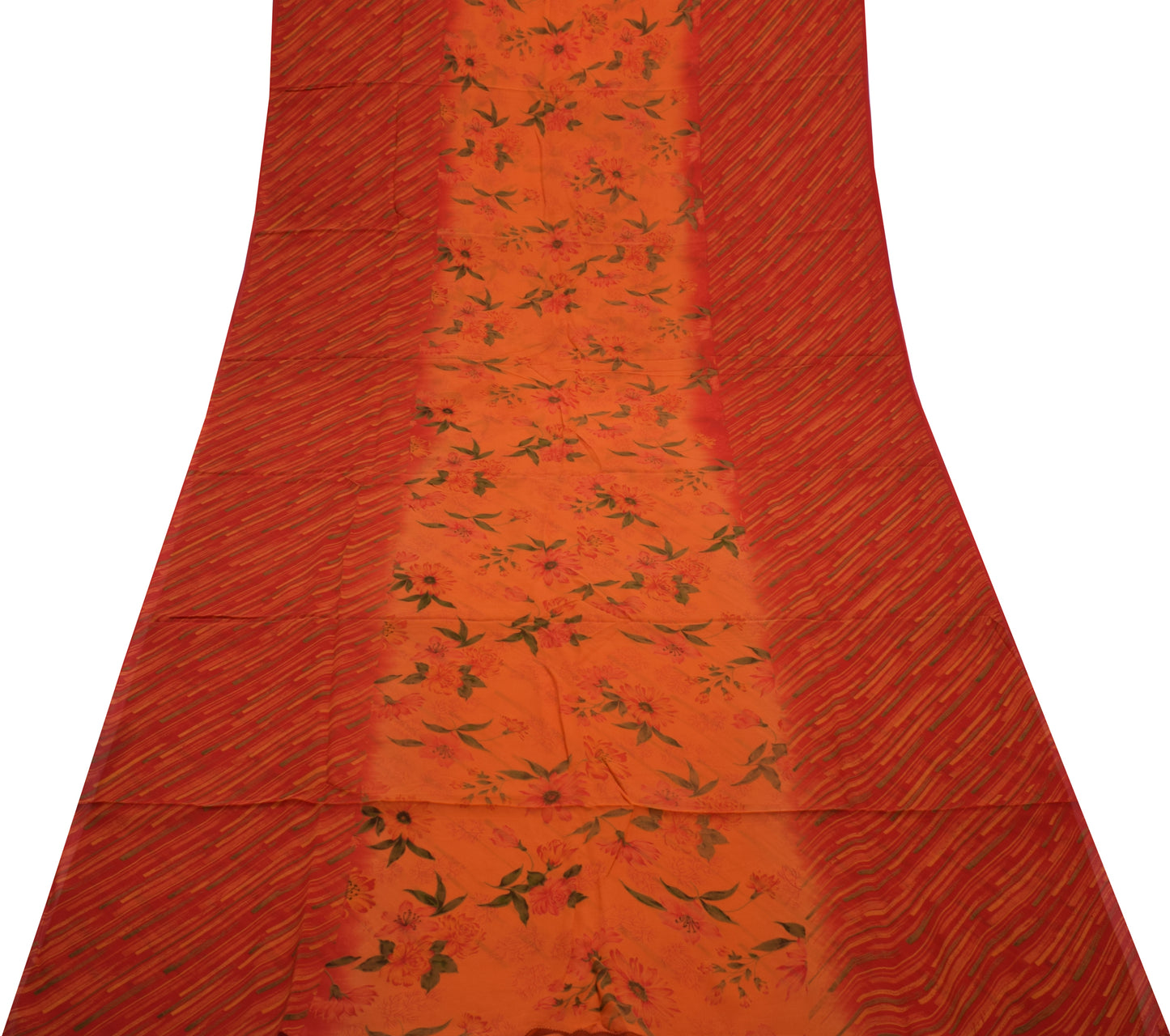 Sushila Vintage Indian Saree 100% Pure Georgette Silk Printed Craft Sari Fabric