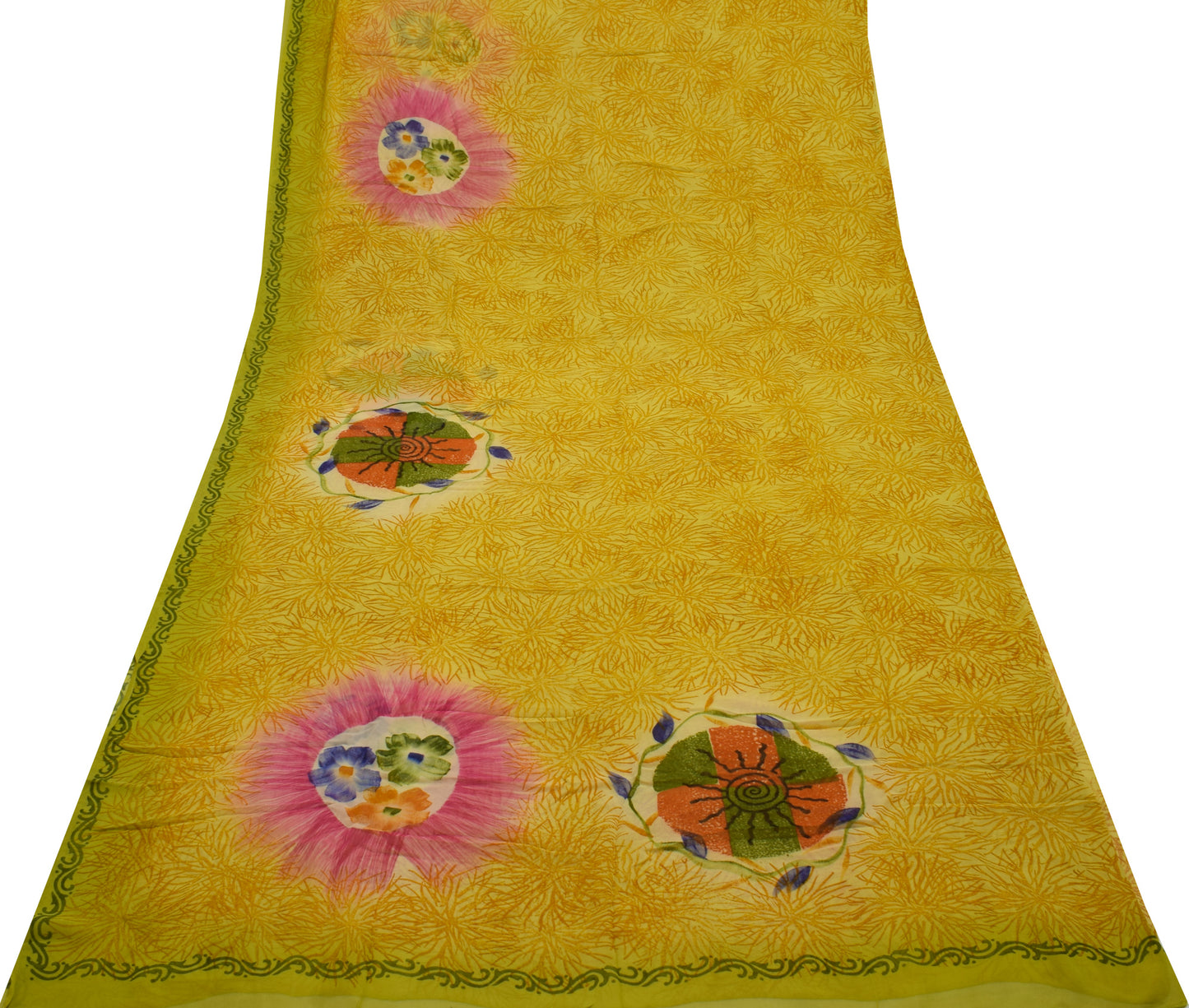 Sushila Vintage Green Saree Pure Georgette Silk Printed Floral Craft Sari Fabric