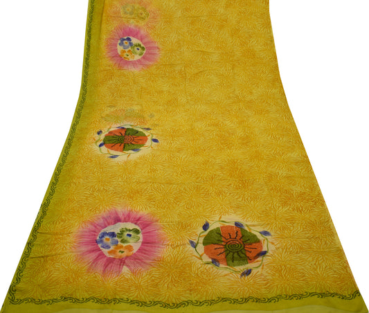Sushila Vintage Green Saree Pure Georgette Silk Printed Floral Craft Sari Fabric