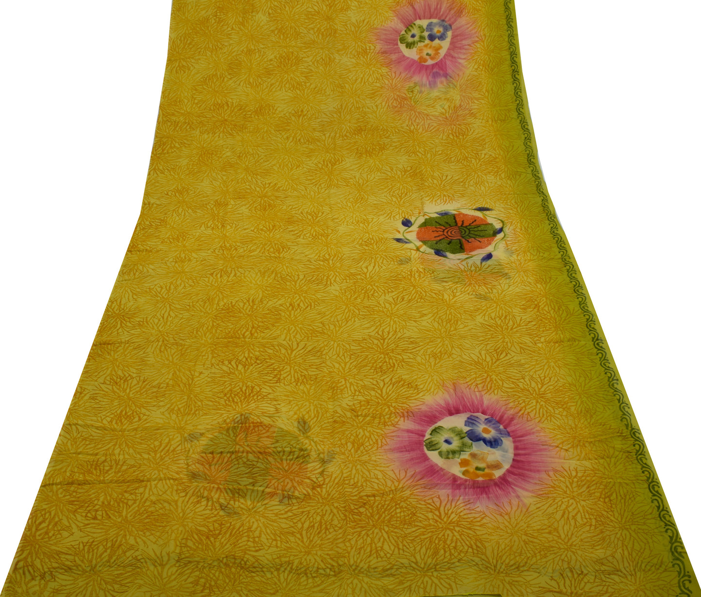 Sushila Vintage Green Saree Pure Georgette Silk Printed Floral Craft Sari Fabric