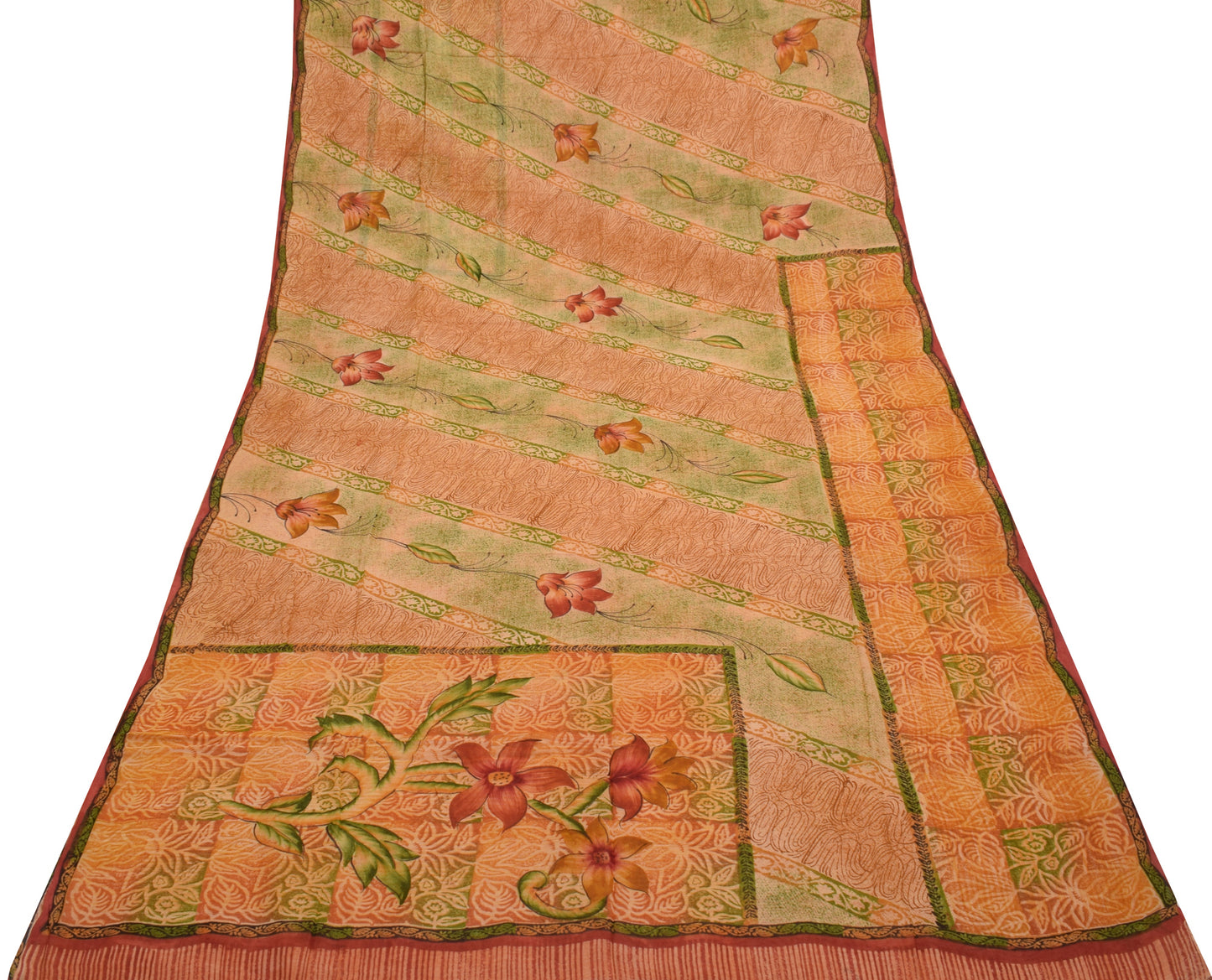 Sushila Vintage Indian Saree Pure Georgette Silk Printed Floral Craft Fabric