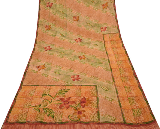 Sushila Vintage Indian Saree Pure Georgette Silk Printed Floral Craft Fabric