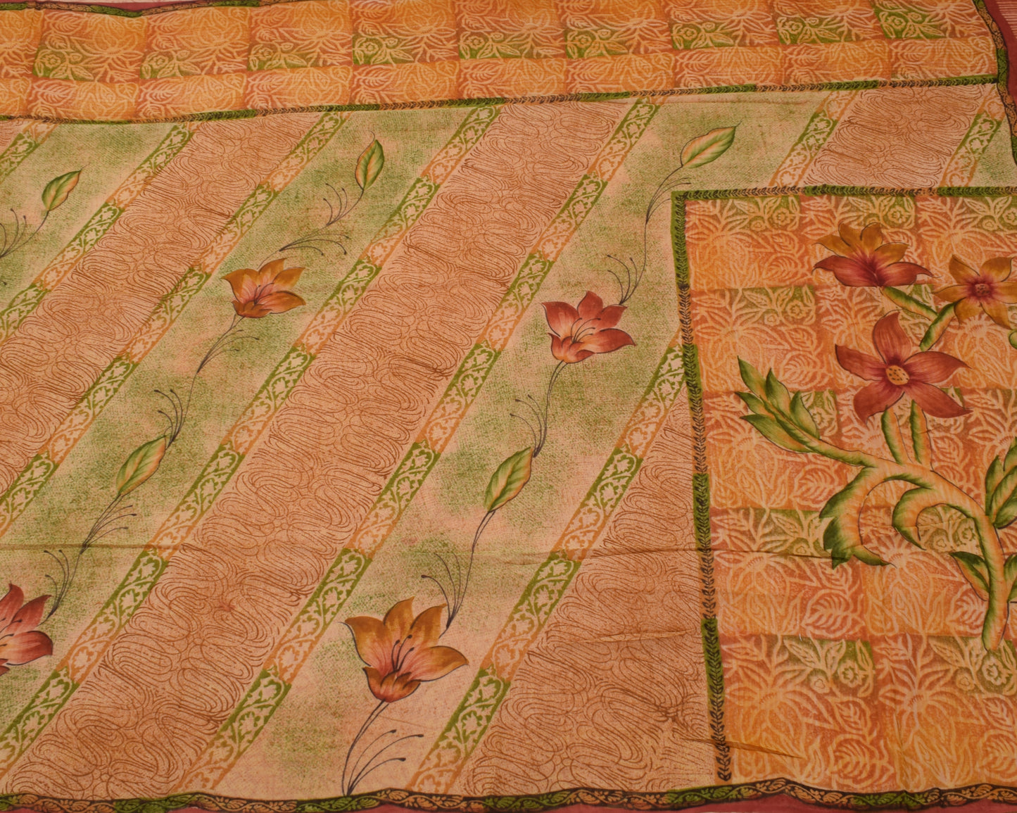 Sushila Vintage Indian Saree Pure Georgette Silk Printed Floral Craft Fabric