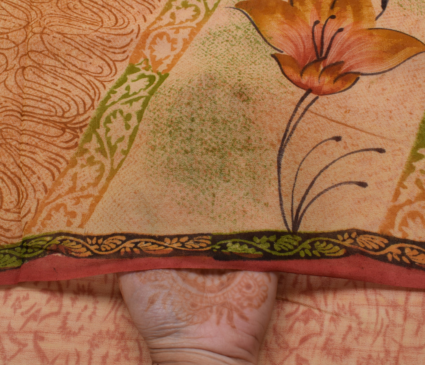 Sushila Vintage Indian Saree Pure Georgette Silk Printed Floral Craft Fabric