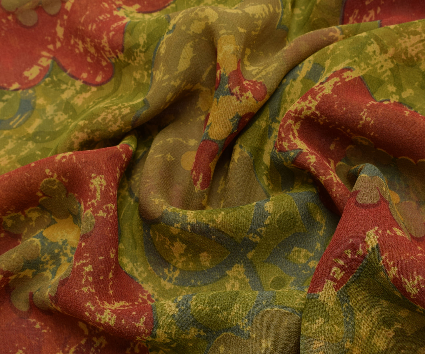 Sushila Vintage Green Saree 100% Pure Georgette Silk Printed Floral Craft Fabric