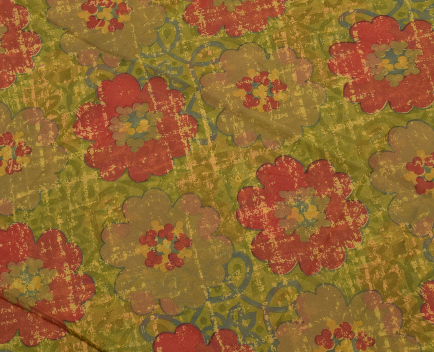 Sushila Vintage Green Saree 100% Pure Georgette Silk Printed Floral Craft Fabric