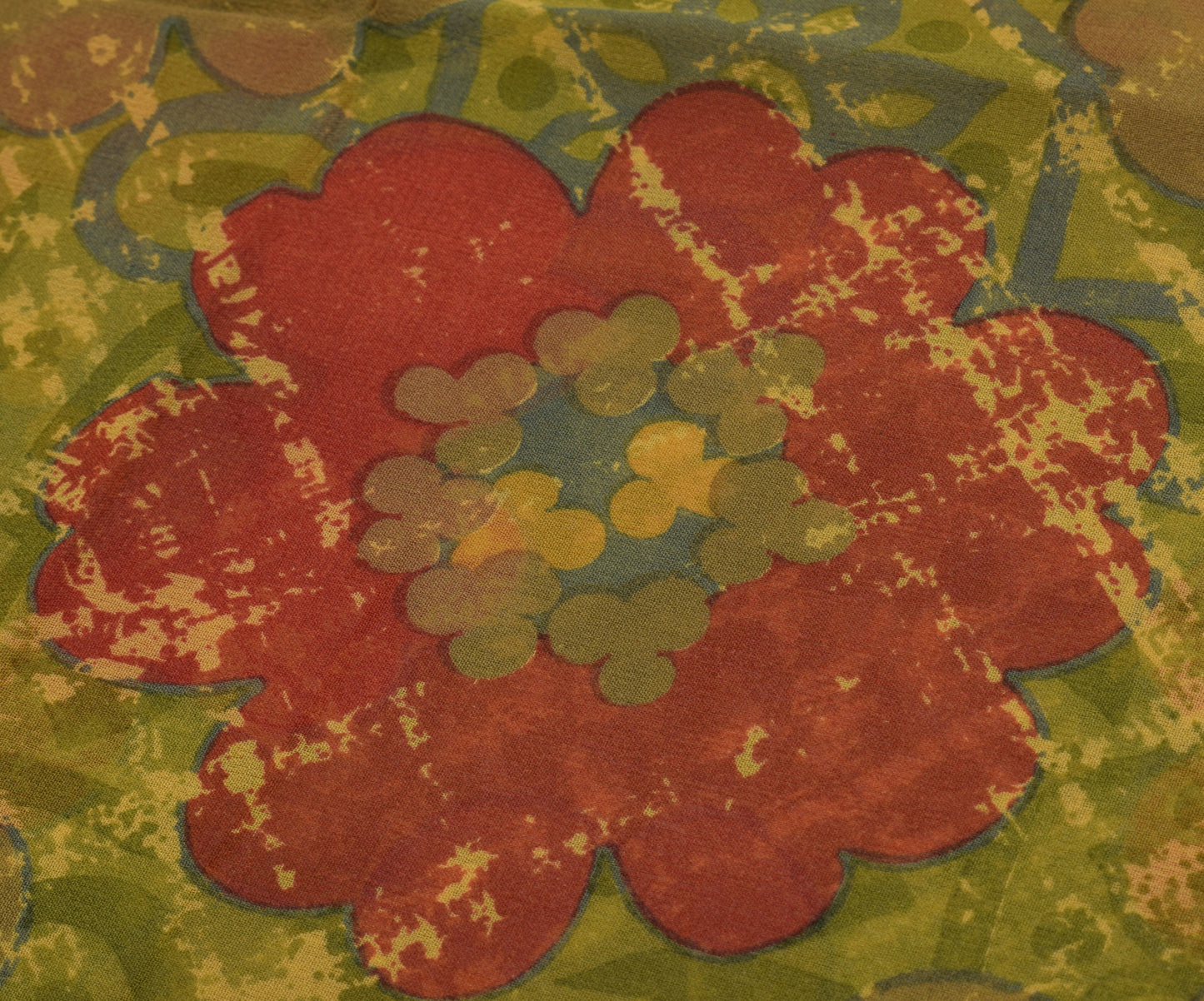 Sushila Vintage Green Saree 100% Pure Georgette Silk Printed Floral Craft Fabric