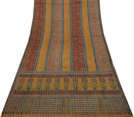 Sushila Vintage Multi-Color Sari Pure Georgette Silk Printed Sari Craft Fabric
