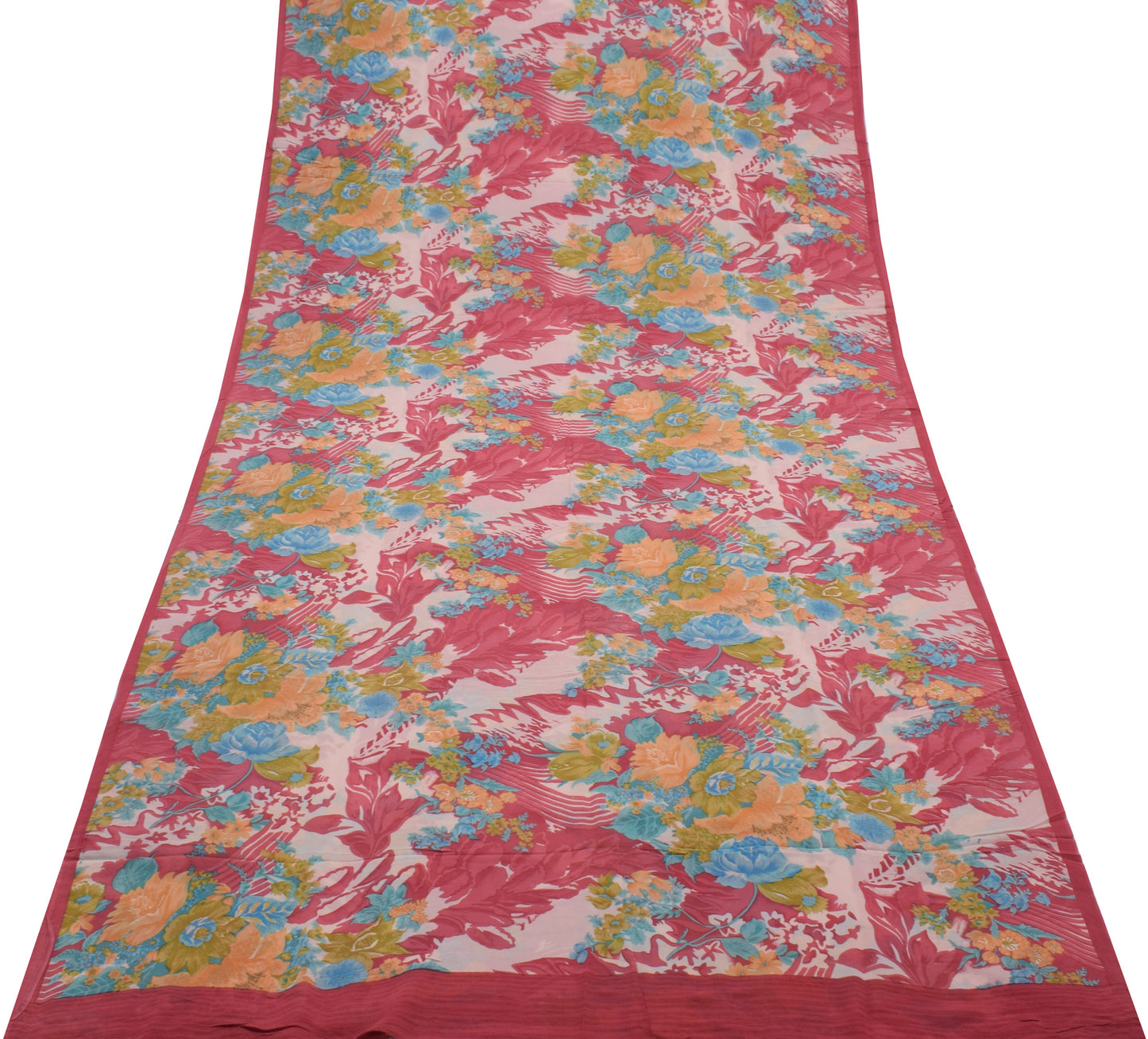 Sushila Vintage Pink Saree 100% Pure Georgette Silk Printed Floral Craft Fabric