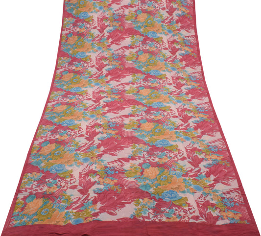 Sushila Vintage Pink Saree 100% Pure Georgette Silk Printed Floral Craft Fabric