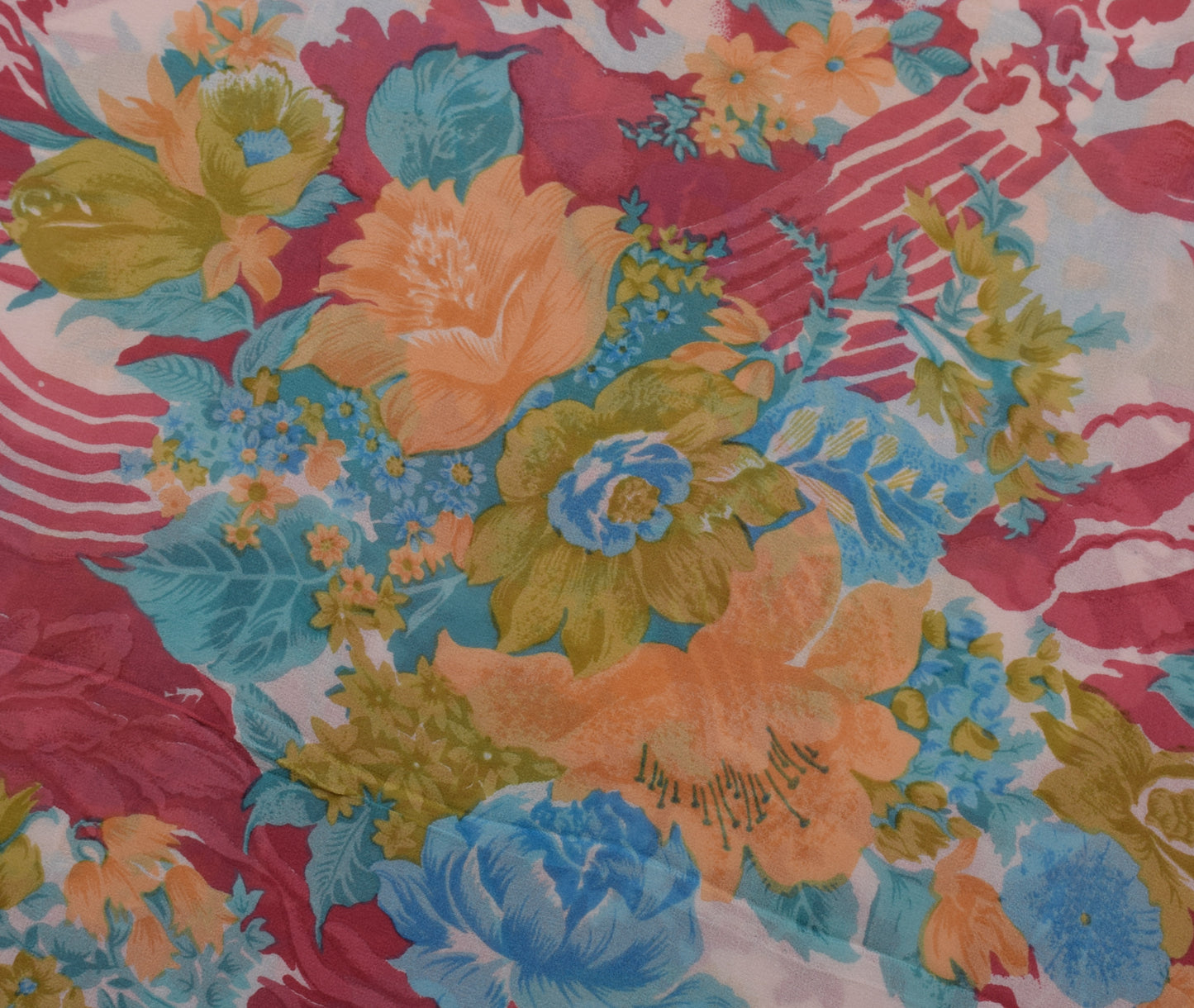 Sushila Vintage Pink Saree 100% Pure Georgette Silk Printed Floral Craft Fabric