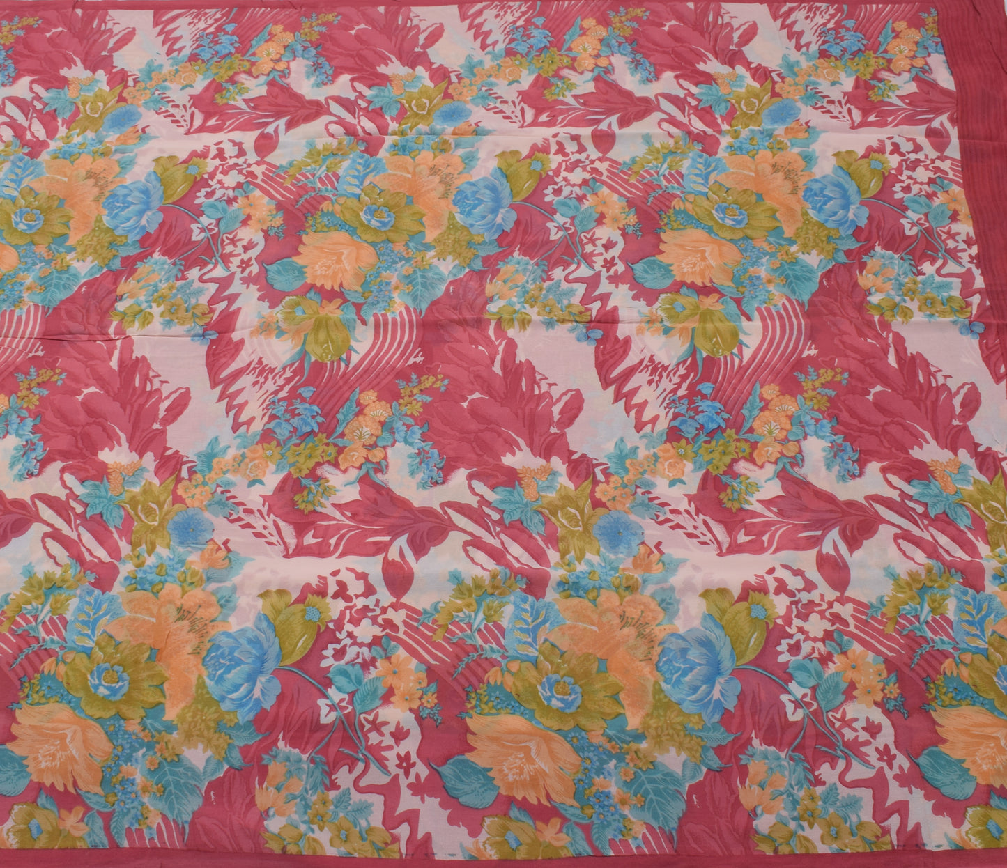 Sushila Vintage Pink Saree 100% Pure Georgette Silk Printed Floral Craft Fabric