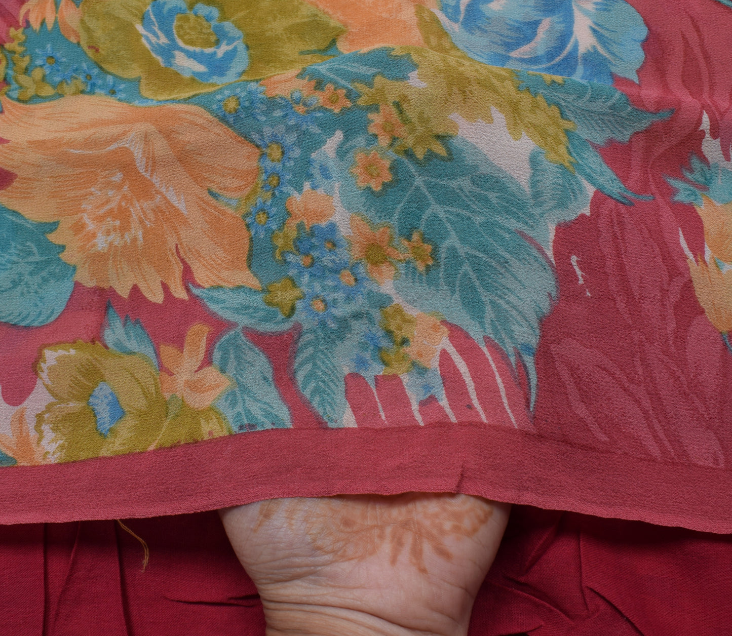 Sushila Vintage Pink Saree 100% Pure Georgette Silk Printed Floral Craft Fabric