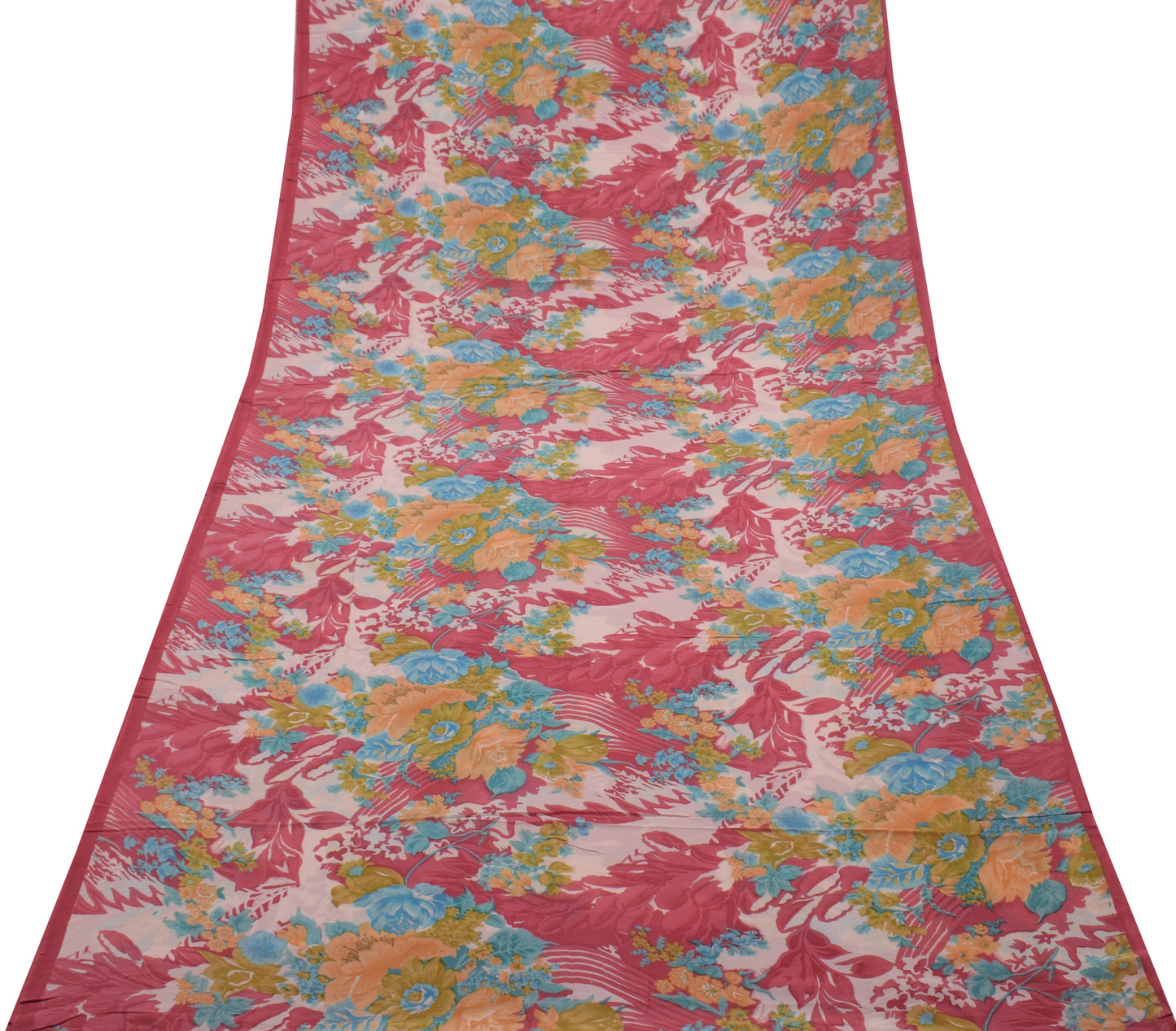 Sushila Vintage Pink Saree 100% Pure Georgette Silk Printed Floral Craft Fabric