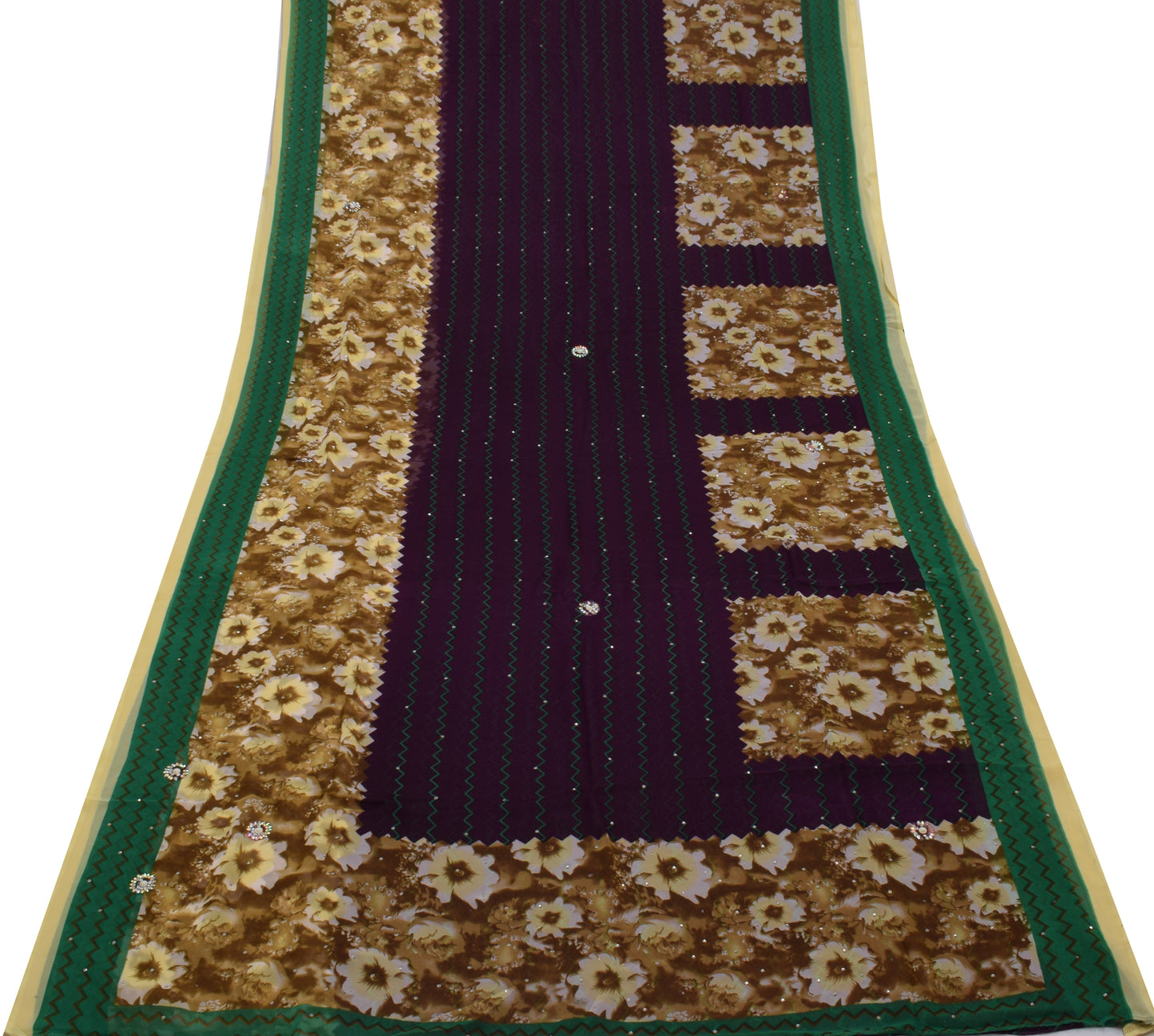 Sushila Vintage Purple Sari Blend Georgette Silk Printed Zig-Zag Craft Fabric