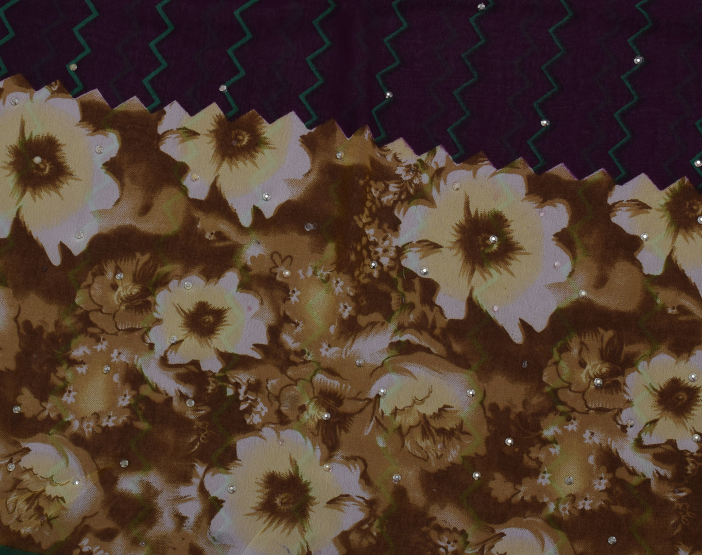 Sushila Vintage Purple Sari Blend Georgette Silk Printed Zig-Zag Craft Fabric