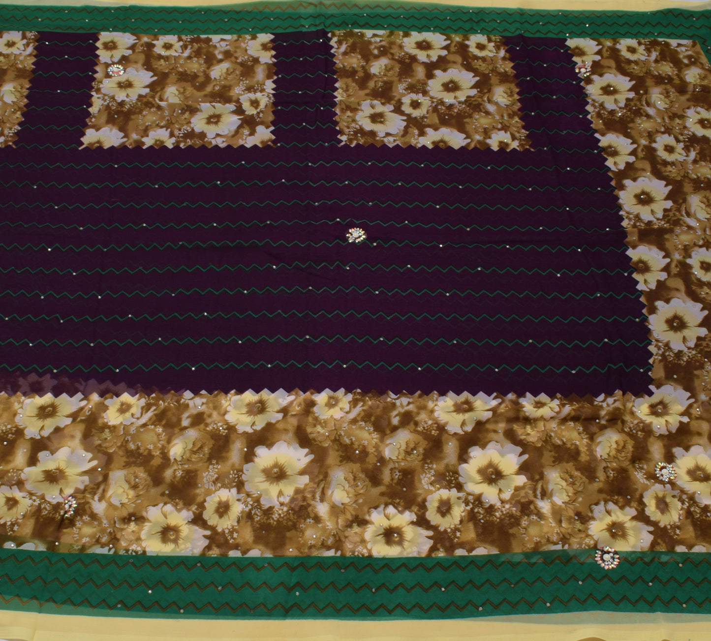 Sushila Vintage Purple Sari Blend Georgette Silk Printed Zig-Zag Craft Fabric