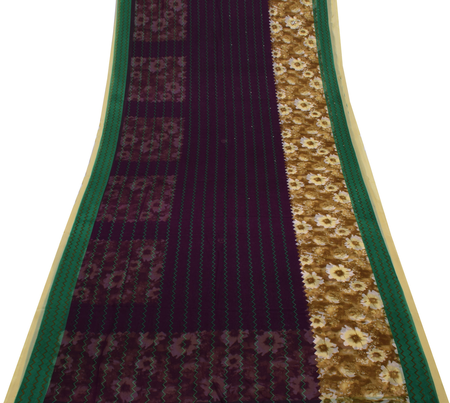 Sushila Vintage Purple Sari Blend Georgette Silk Printed Zig-Zag Craft Fabric