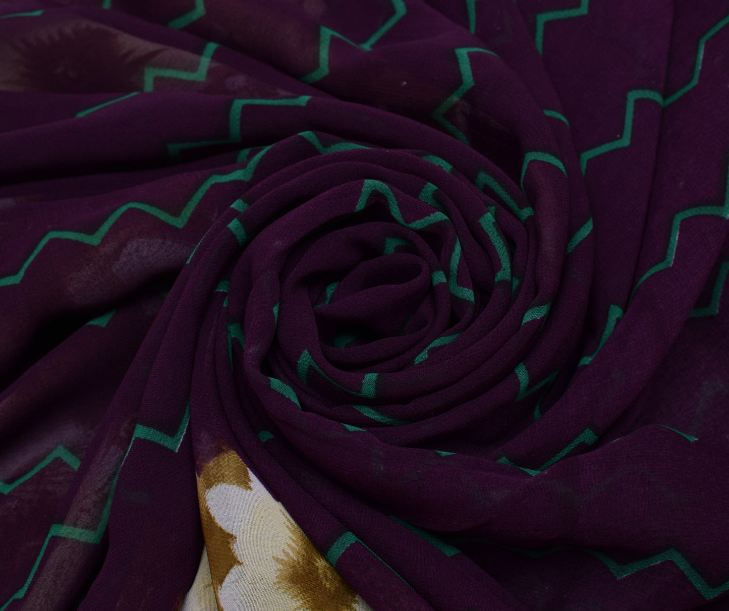 Sushila Vintage Purple Sari Blend Georgette Silk Printed Zig-Zag Craft Fabric