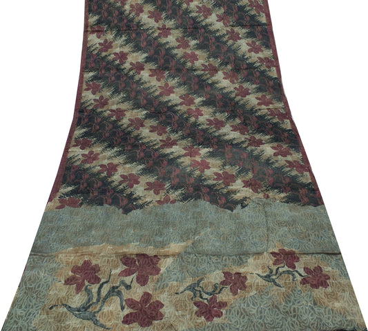Sushila Vintage Multi-Color Sari Pure Georgette Silk Printed Floral Craft Fabric
