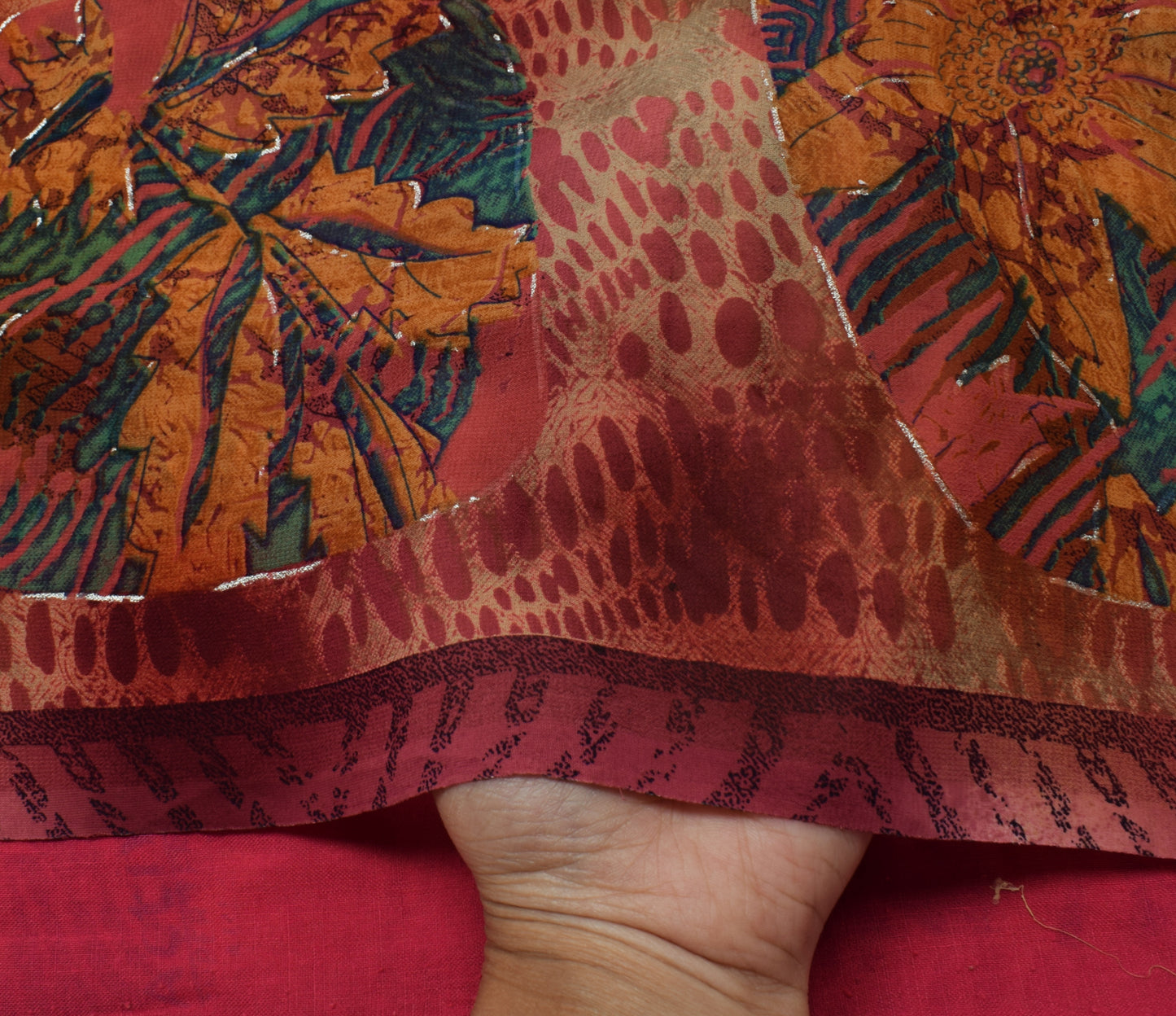 Sushila Vintage Indian Saree Blend Georgette Silk Printed Floral Craft Fabric