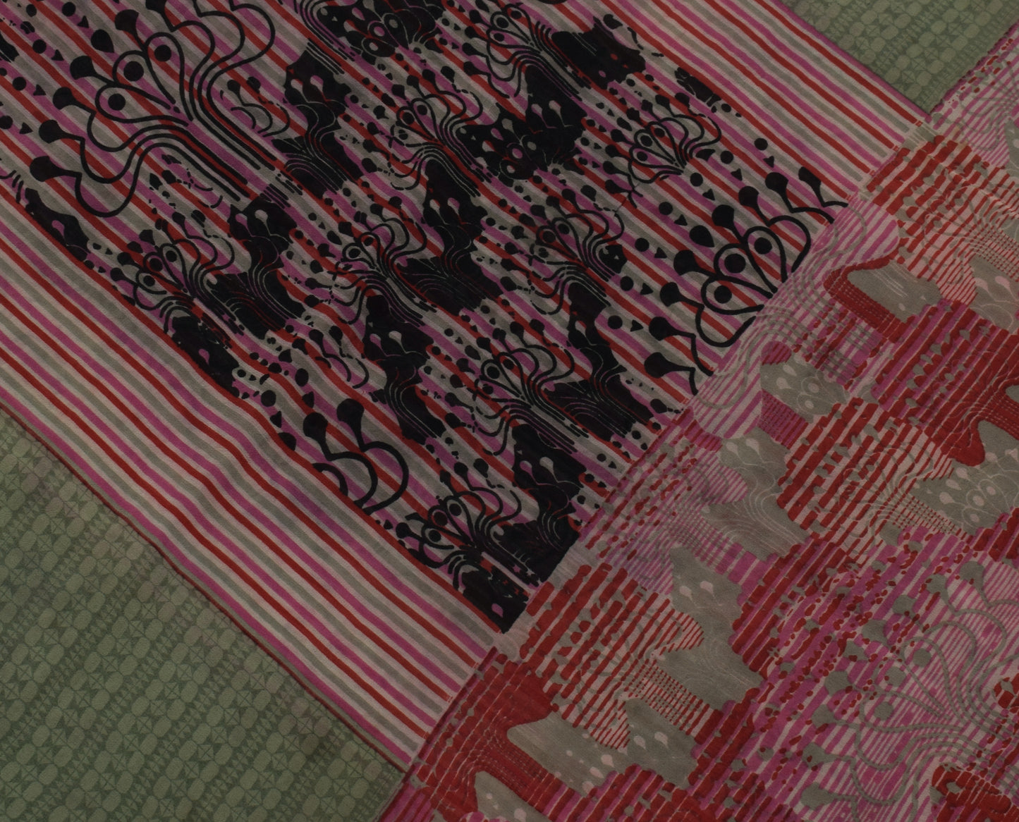 Sushila Vintage Indian Saree Pure Georgette Silk Printed Craft Sari Fabric