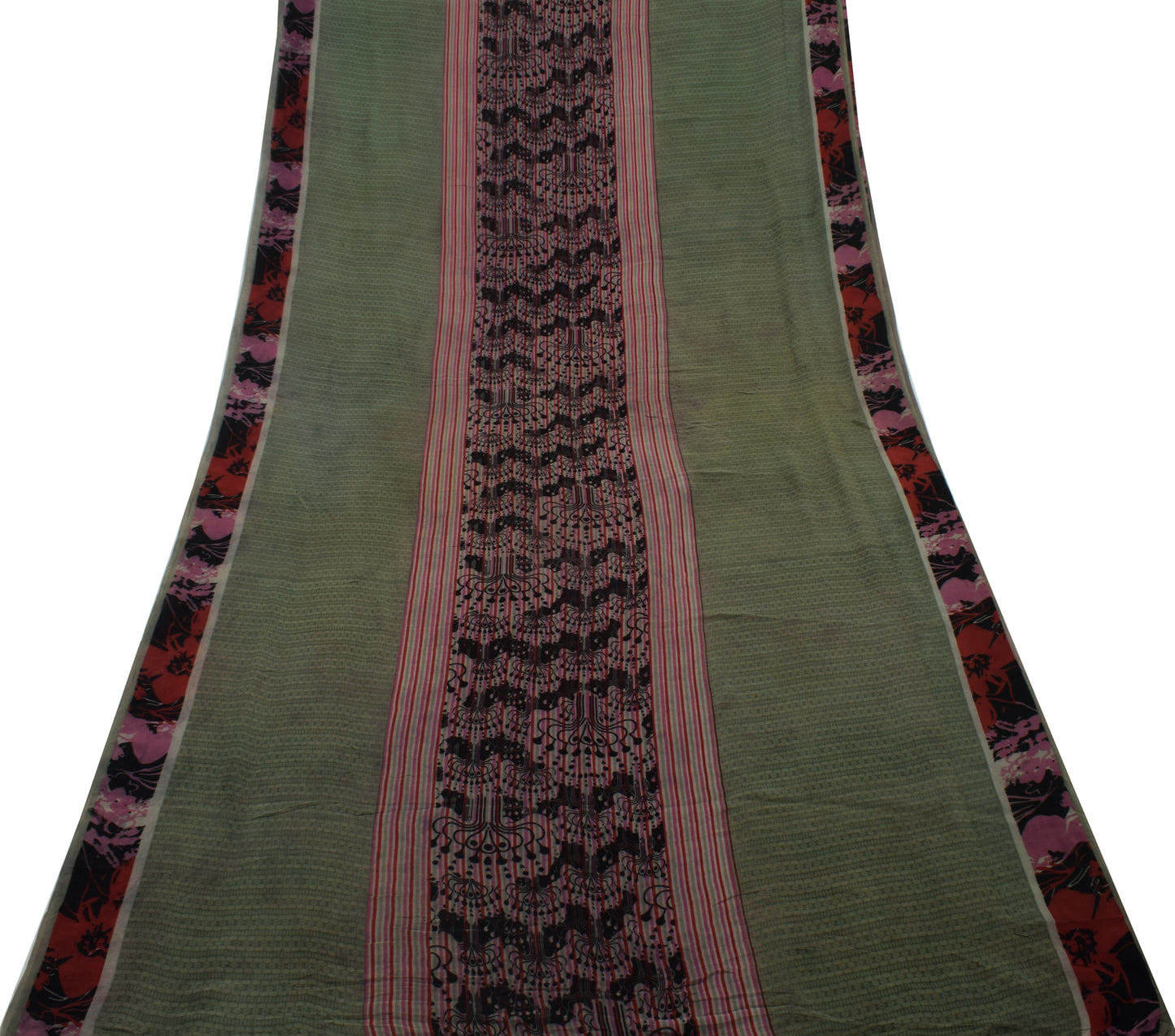 Sushila Vintage Indian Saree Pure Georgette Silk Printed Craft Sari Fabric