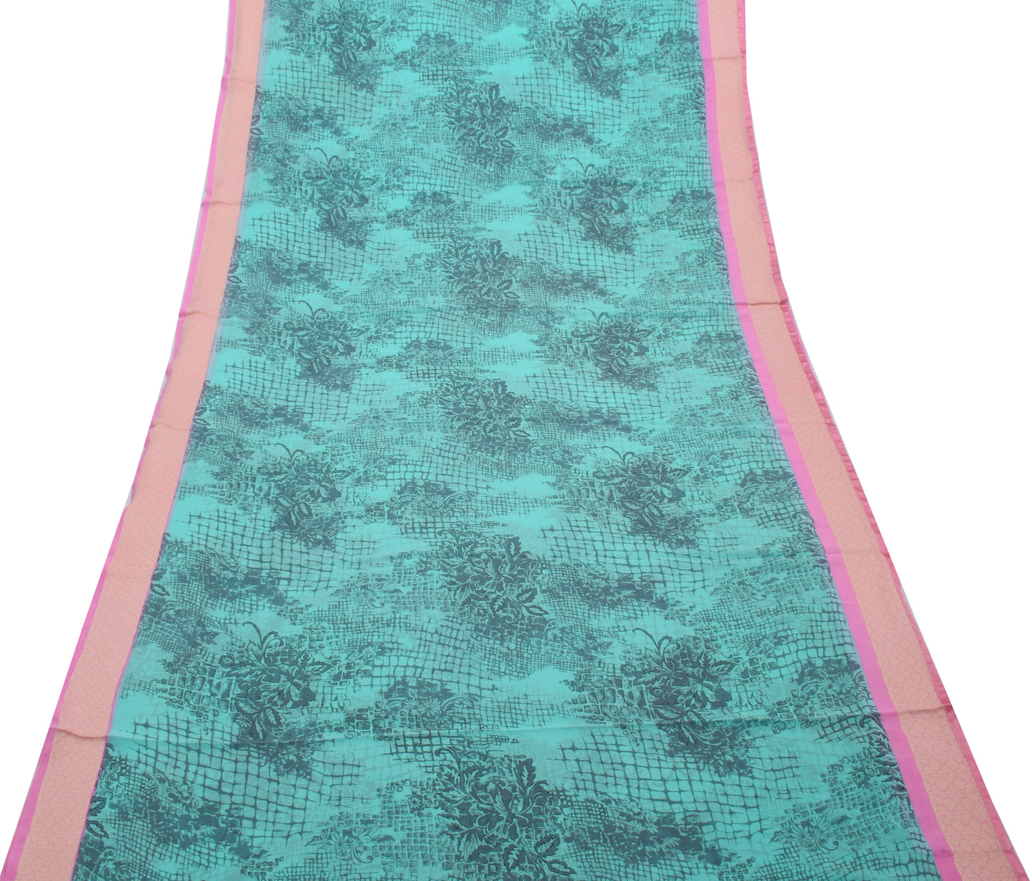 Sushila Vintage Green Saree Blend Georgette Silk Printed Floral Craft Fabric