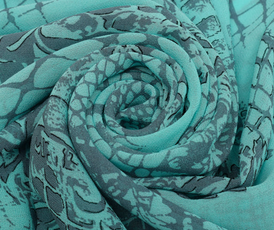 Sushila Vintage Green Saree Blend Georgette Silk Printed Floral Craft Fabric