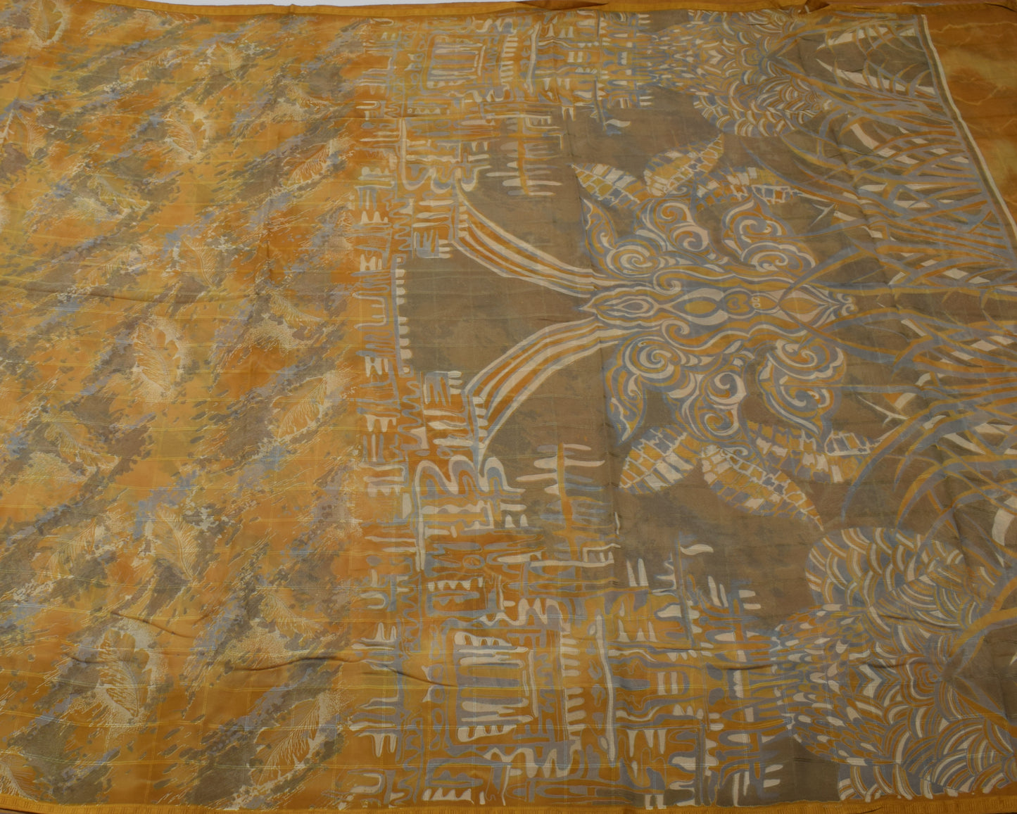 Sushila Vintage Green Indian Saree 100% Pure Georgette Silk Printed Craft Fabric