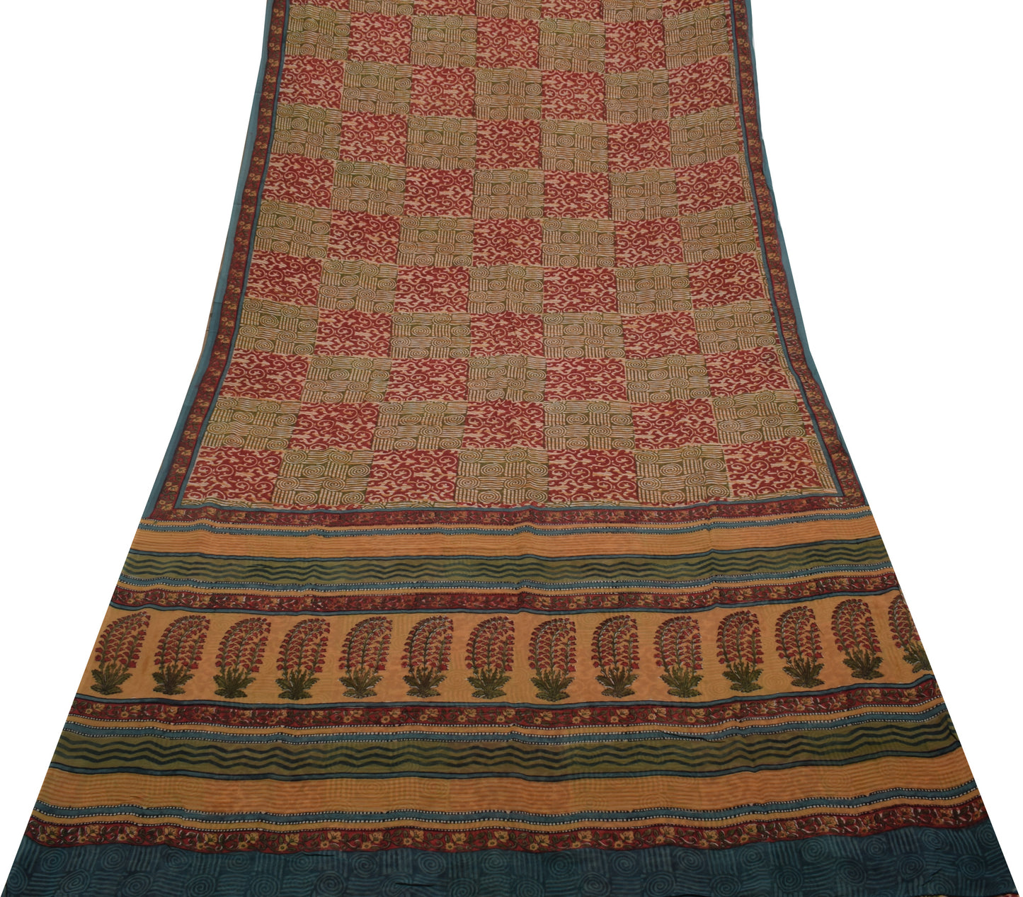 Sushila Vintage Indian Saree Pure Georgette Silk Printed Craft Sari Fabric